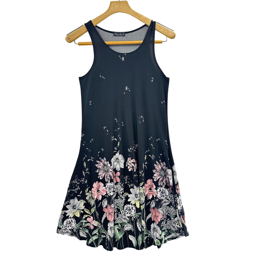 Rachel Black Floral Print Sleeveless Tank Dress Size S